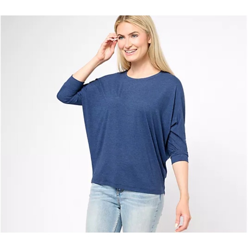 Barefoot Dreams Butterchic Knit Light Dolman Pullover 1X Indigo Heather